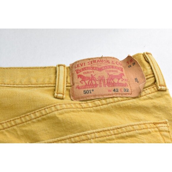 Levi's 501 Men's Jeans Size 42 X 27 Button Fly Denim Mustard Yellow  -Flaws- - Picture 15 of 16